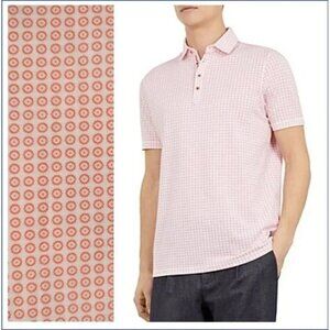 Ted Baker Polo Shirt TB 2 Flee Short Sleeve Pique Geo Print Coral